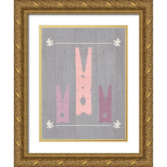 Lewis, Sheldon 25x32 Gold Ornate Wood Framed with Double Matting Museum Art Print Titled - Laundry Pins