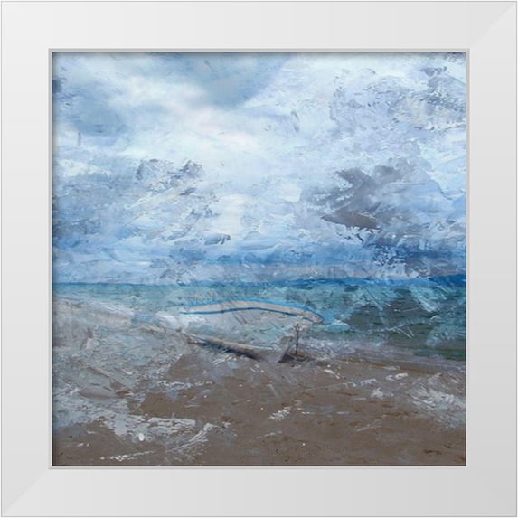 Lewis, Sheldon 26x26 White Modern Wood Framed Museum Art Print Titled - Row Boat At The Coast