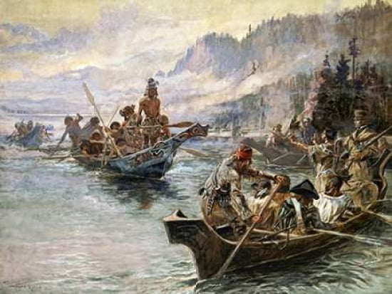 Lewis and Clark on the Lower Columbia Canvas Art - Charles M Russell (18 x 24)