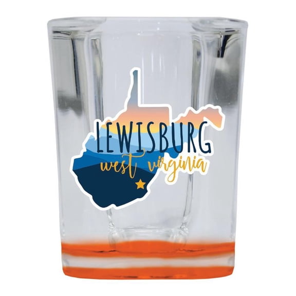 Lewisburg West Virginia Design B Souvenir 2 oz Square Shot Glass Orange