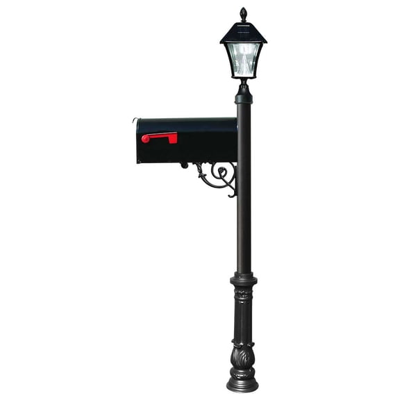 QualArc LPST-700-E1-SL-BL Lewiston post w/ economy #1 mailbox, ornate base in black color with black