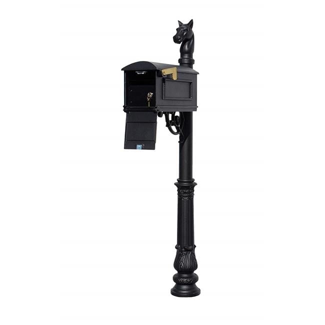 Lewiston Black Post Mount Locking Insert Mailbox with Decorative Fluted Base and Ball Finial Lewiston Black Post Mount Locking Insert Mailbox with Decorative Fluted Base and Ball Finial