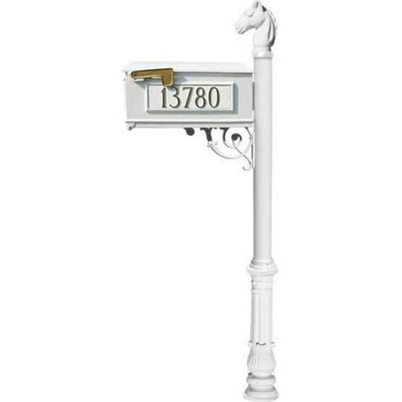 Lewiston LMC-701-WHT Mailbox Post System with Ornate Base & Horsehead Finial & 3 Cast Plates, White