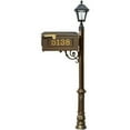 thumbnail image 1 of Mailbox, Post in bronze color, w/ Vinyl numbers on mailbox, bronze support brace, bronze ornate base, and black Bayview solar lamp, 1 of 1