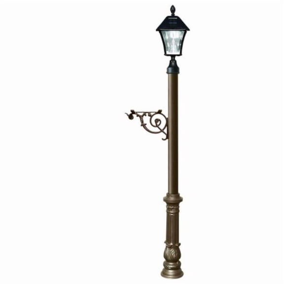 Lewiston Post System Only with Bayview Solar Lamp, support bracket and ornate base , Bronze