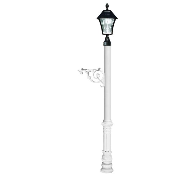 Lewiston Post System Only with Bayview Solar Lamp, support bracket and ornate base , White