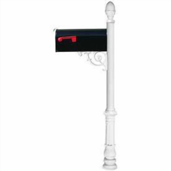 Lewiston post system with E1 Economy mailbox, mounting plate, ornate base and pineapple finial , White