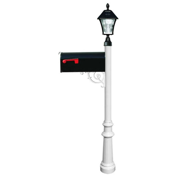 Lewiston LPST-800-E1-SL-WHT E1 Economy Mailbox System with Fluted Base & Bayview Solar Lamp, White