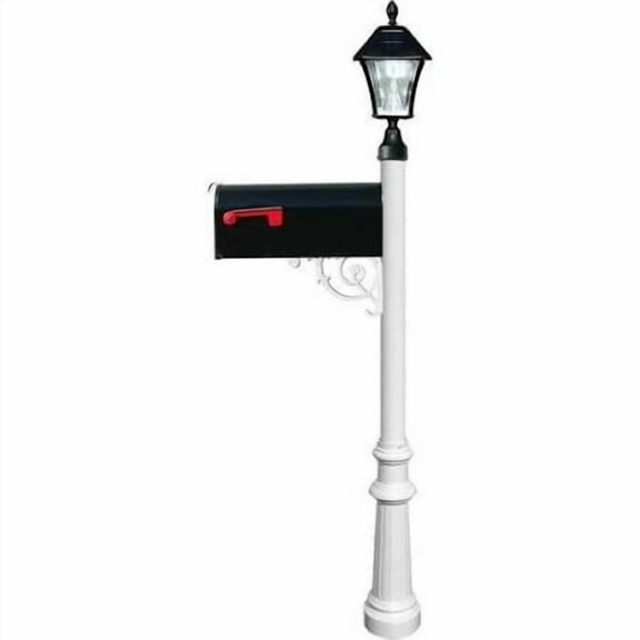 Lewiston post w/ economy #1 mailbox, fluted base in white color with black solar lamp