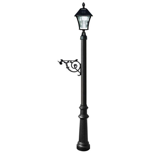 Lewiston Post System Only with Bayview Solar Lamp, support bracket and fluted base , Black