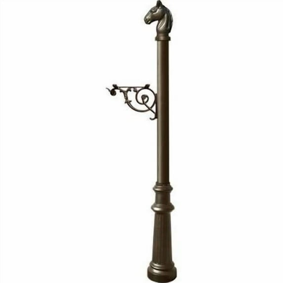 Lewiston Equine post system with E1 Economy mailbox, mounting plate, fluted base and horsehead finial , Bronze