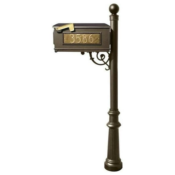 Lewiston LMC-804-BZ Mailbox Post System with Fluted Base & Ball Finial & 3 Cast Plates, Bronze