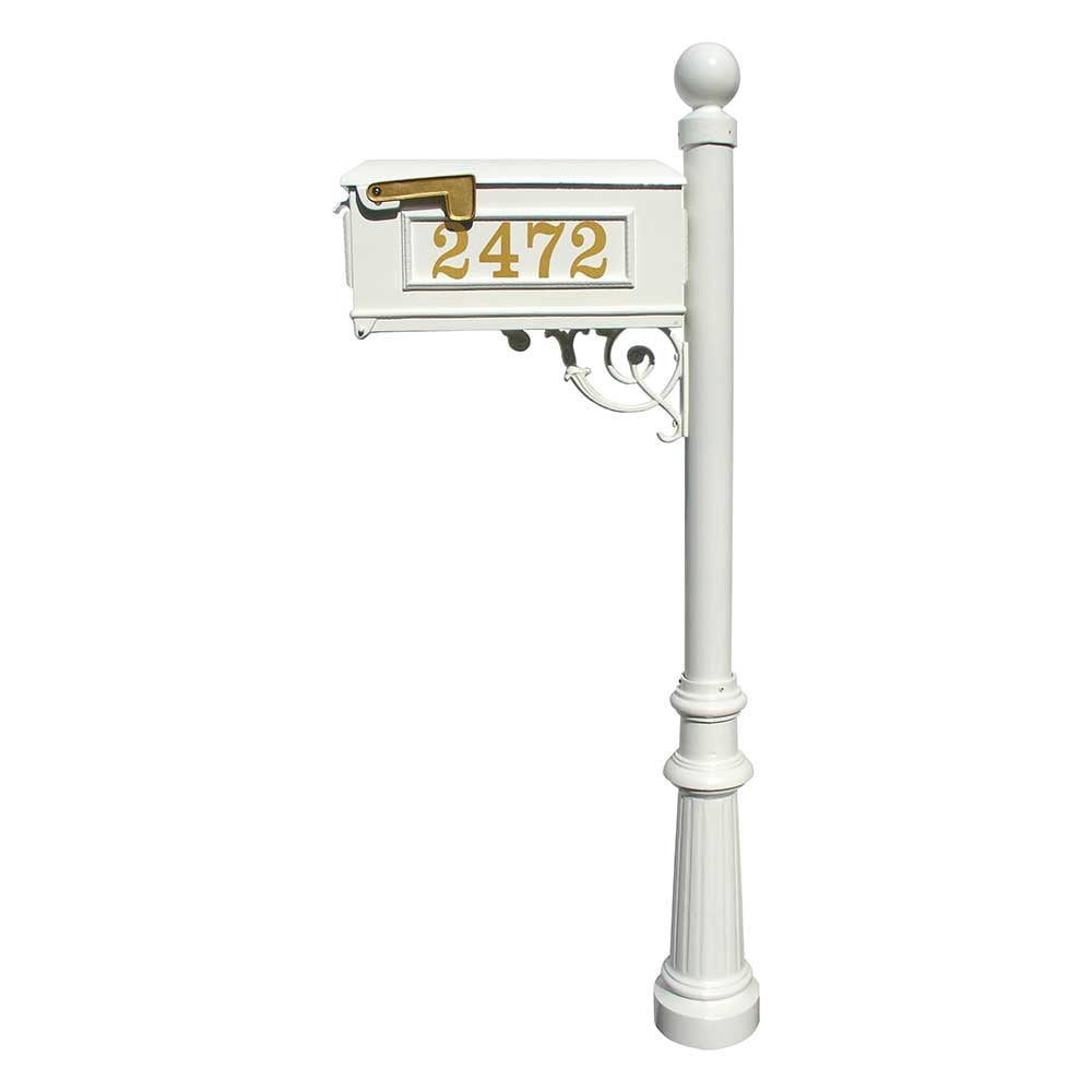 Lewiston White Cast Aluminum Mailbox Post System with Fluted Base