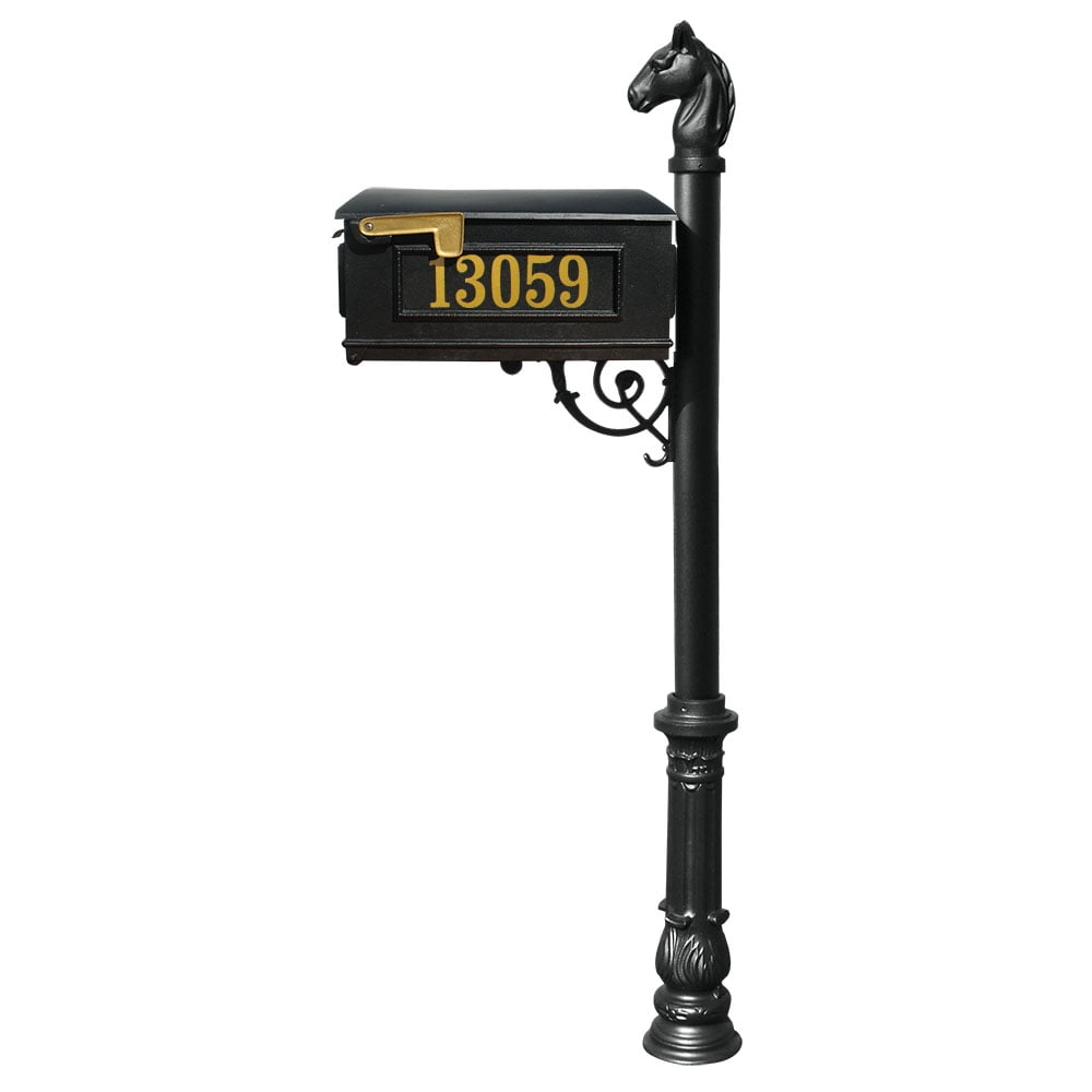 Black Aluminum Mailbox Post System with Horsehead Finial