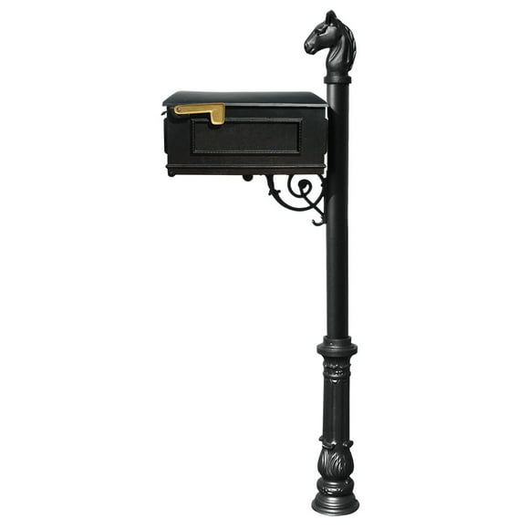 Lewiston LM-701-LPST-BL Mailbox System with Post Ornate Base & Horsehead Finial, Black