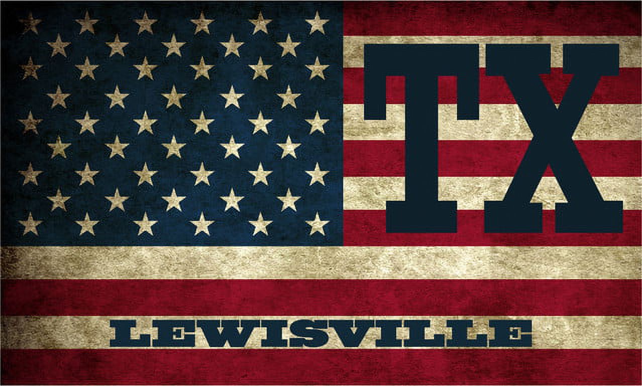 Lewisville TX Texas Vintage US Flag Bumper Sticker - 3x5 Inch 3M Vinyl Decal