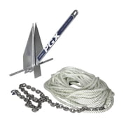Lewmar PGX Galvanized Fluke Anchor Kit 8 lbs., for Boats up to 24, Includes Anchor, 5 of 1/4" G4 Chain, 125 of 1/2" 3-Strand rode - 2020222277