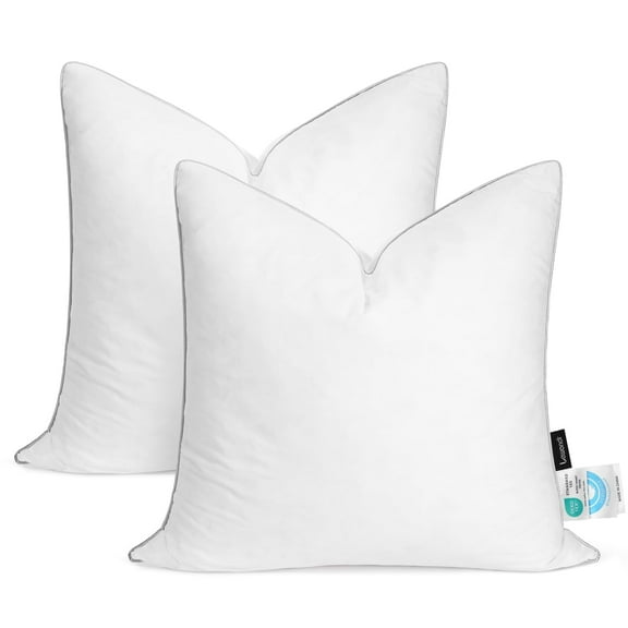 Lewondr 18x18 inch Pillow Insert Set of 2, Down and Feather Throw Pillow Inserts Premium Soft Fluffy with Piping Edge, 100% Down-Proof Square Pillow Insert for Living Room Sofa Couch Bed, White