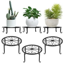 Lewondr 3 Pack Metal Plant Stand,Heavy Duty Plant Stands for Outdoor Rustproof Carved Indoor Plant Holders 100Ib Flowerpot for Garden Patio