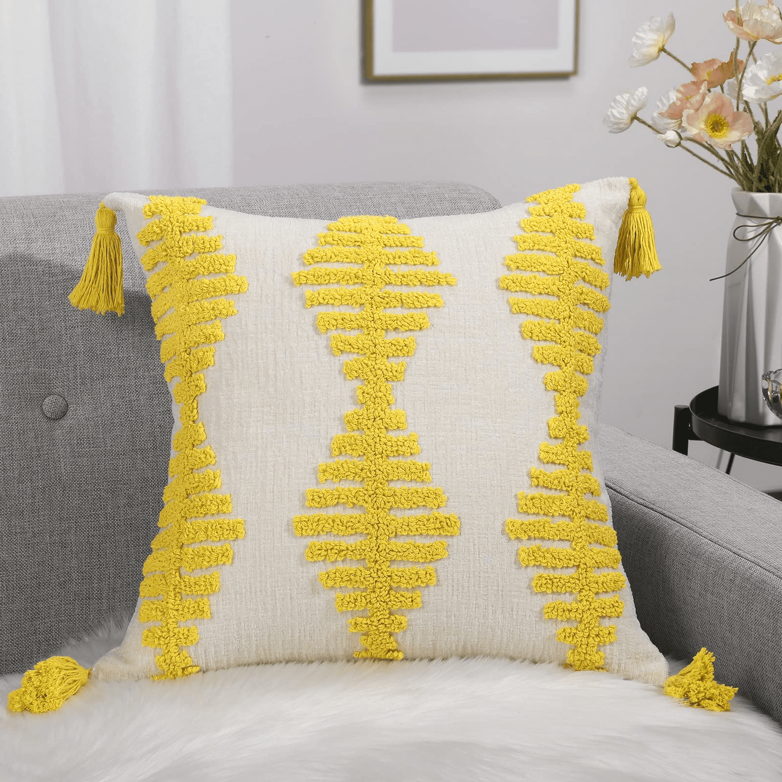 Yellow & Silver Cotton Linen Throw Pillow Cover, Yellow Twist – The  HomeCentric