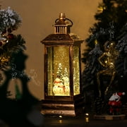 Lewondr Christmas Snow Globe Lantern, Vintage Lantern & Snowman, Battery & USB Powered, Water Swirling Glitter, Musical Christmas Village Snow with 6 Hour Timer, Gift for Girls Girlfriend, Black Gold