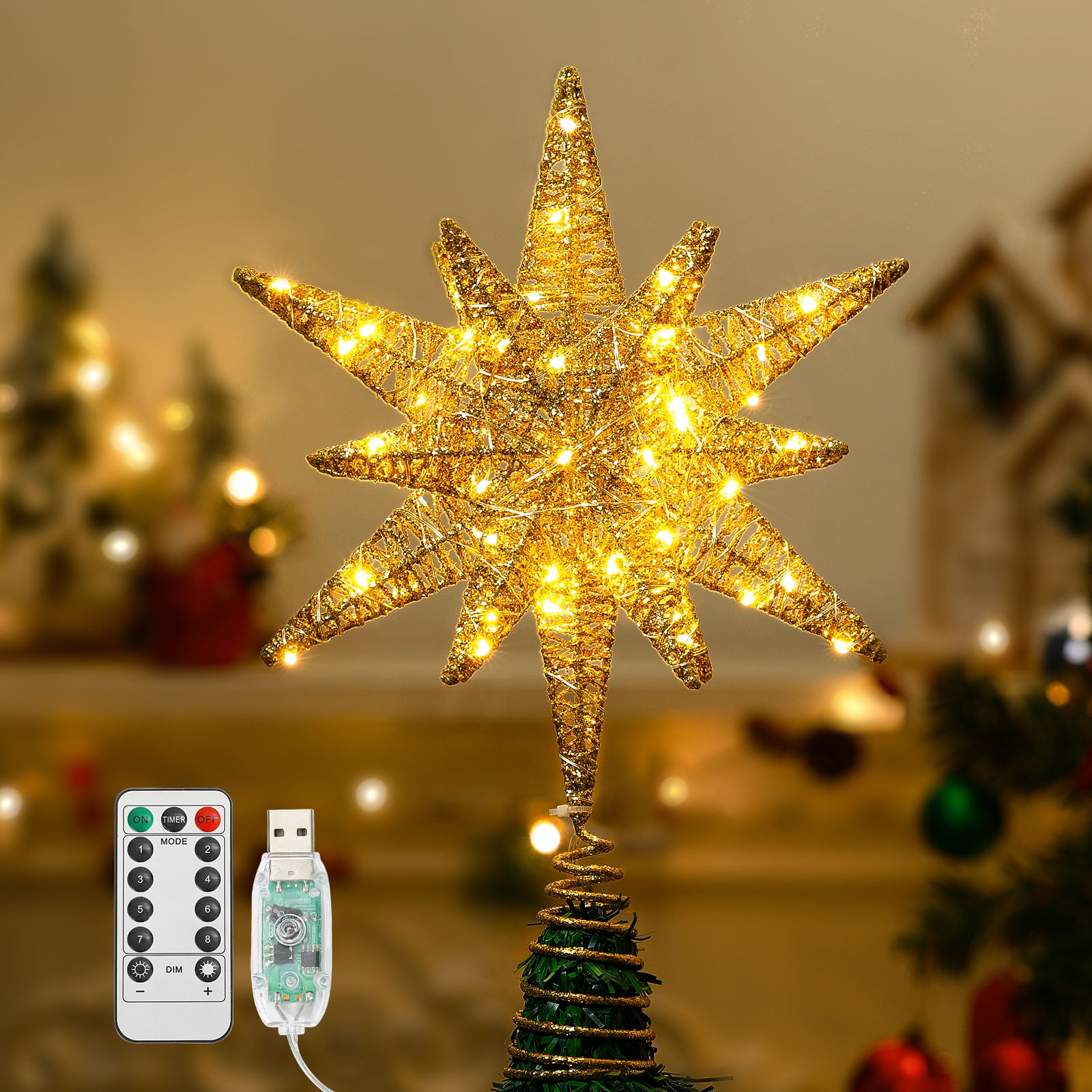 OurWarm Lighted Christmas Tree Topper LED Snowflake Tree Topper with 11  Modes Remote Control 4H/6H Timer IP44 Waterproof