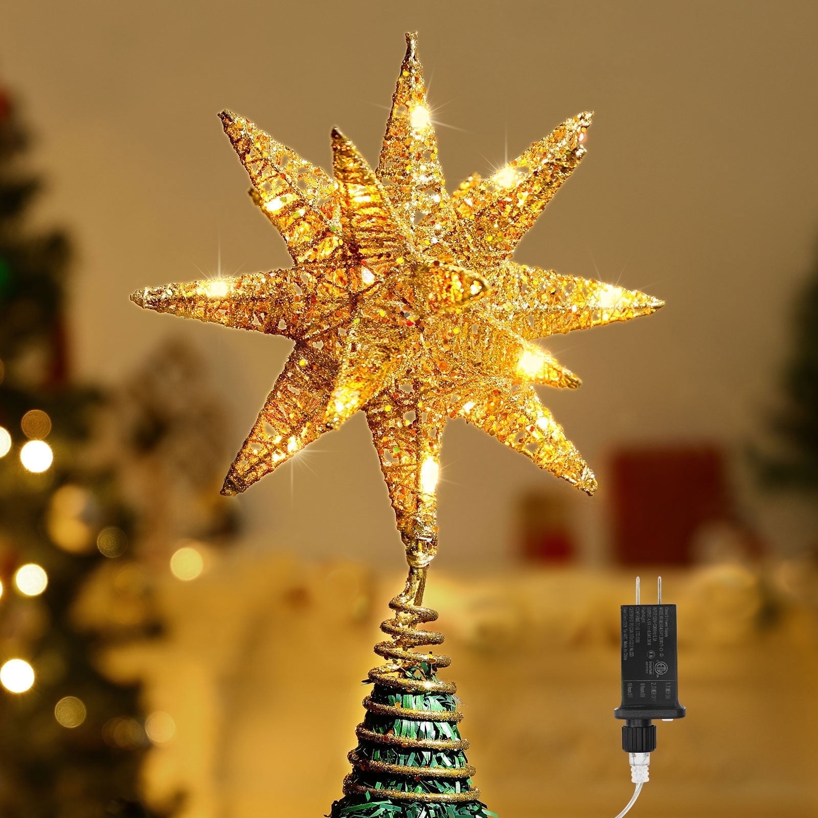 Étoile De Sapin De Noël Pailletée - Topper Vintage Brillant - Décoration Intérieure/extérieure - 35x30 Cm - 4