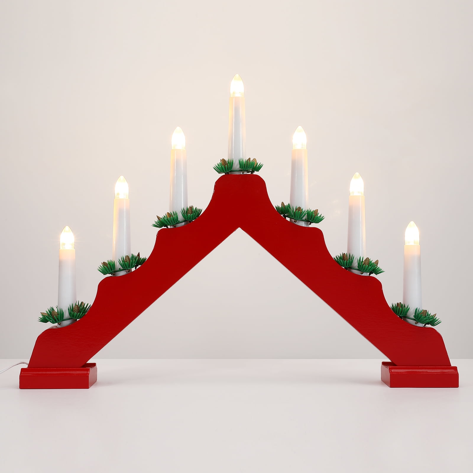 Lewondr Christmas Swedish Candelabra,Decorative Electric Candles with 7