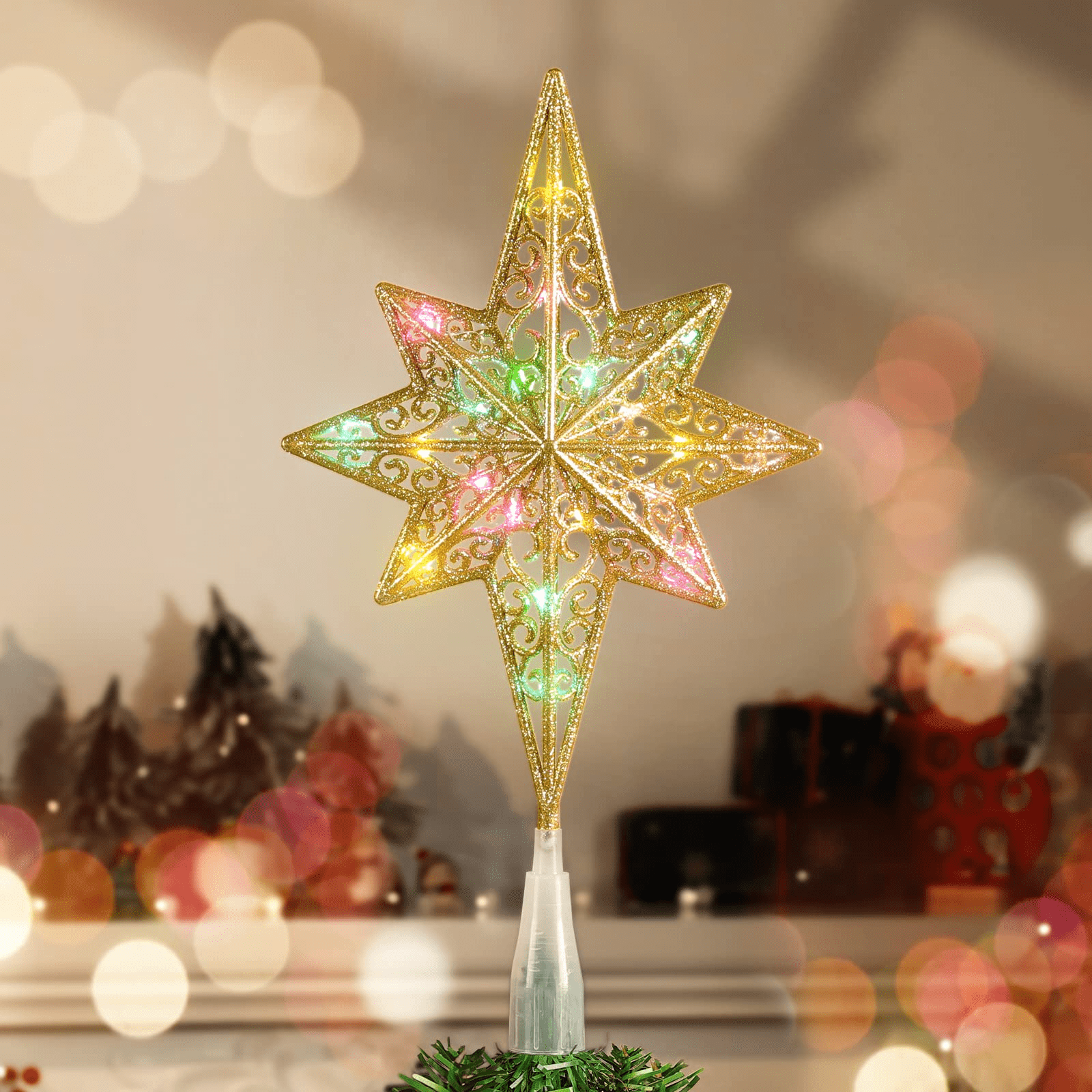 Lewondr Christmas Tree Topper,14 Inch Bethlehem Treetop with Twinkling