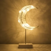Lewondr Decorative Table Lamp,Ramadan Battery Powered Moon Lamp,Romantic Warm LED Bedside Night Lamps for Bedroom Nightstand Mothers Day Gifts