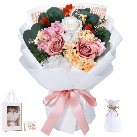 Lewondr Flower for Delivery, Preserved Flowers Bouquet, Pink Roses Bouquet, Real Long-Lasting Forever Birthday Flowers Gifts for Mom Women Wife Grandma Her Mothers Day Anniversary, Dusty Rose