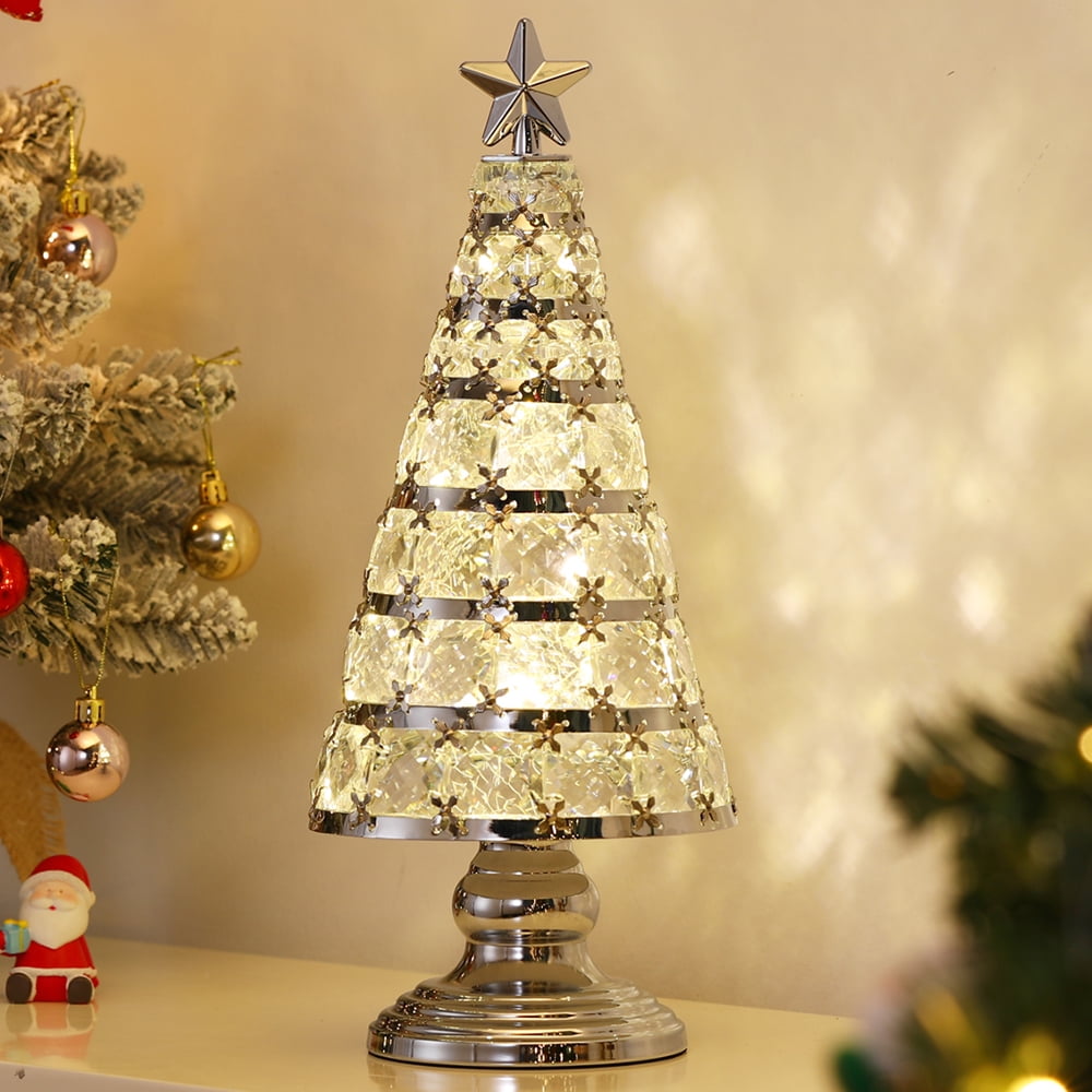 Lewondr Handmade Glass Christmas Tree Lamp, 14 Inch Battery Powered