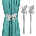 Lewondr 2pc Silver Curtain Tiebacks, Vintage Butterfly Resin