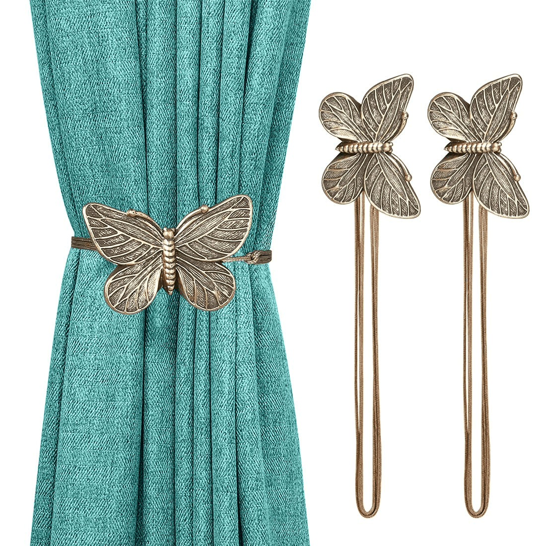Lewondr Curtain Tiebacks,2pc Vintage Butterfly Resin Curtain