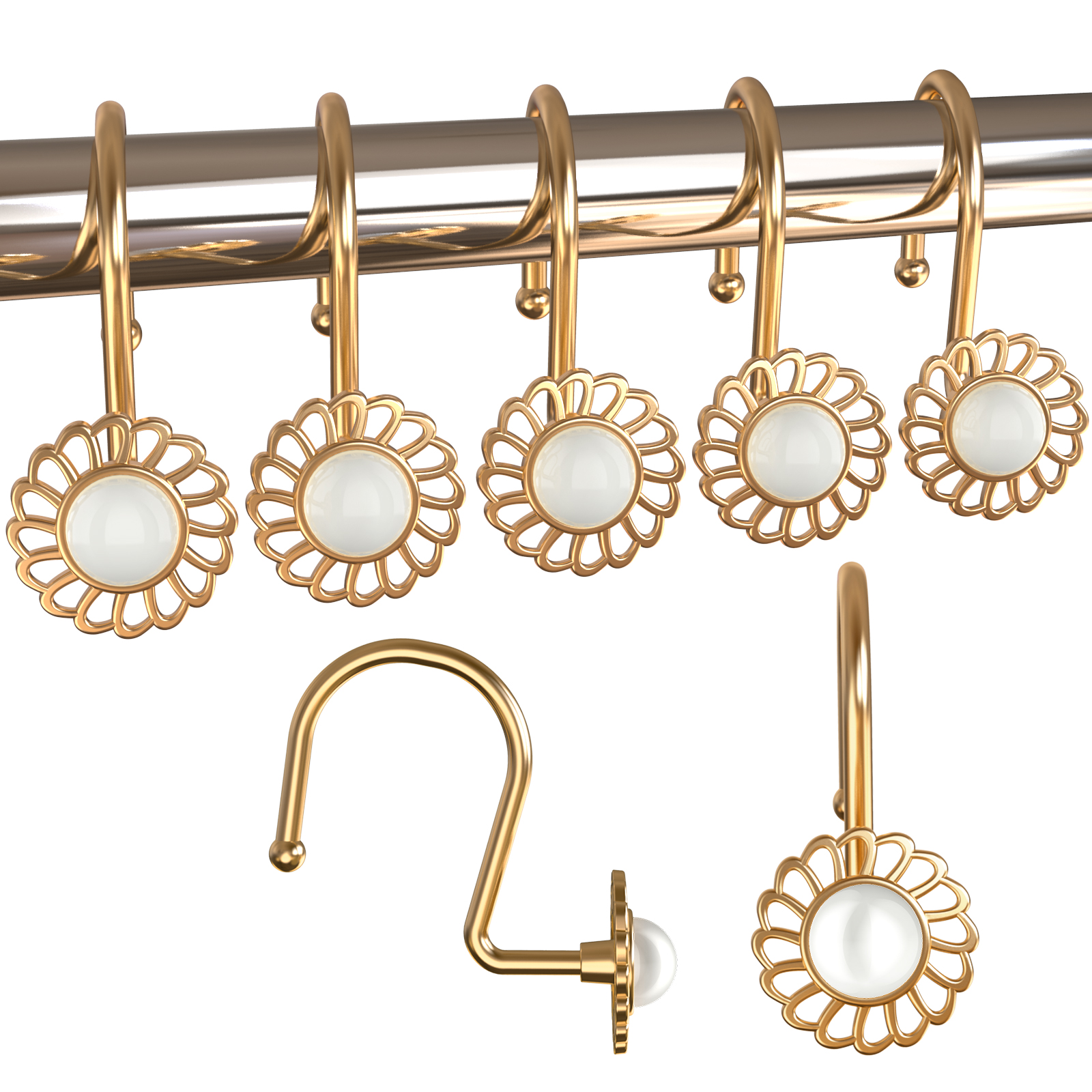 Royal Bath Ball Type Brass Heavy Weight Metal Shower Curtain Hooks, Set ...
