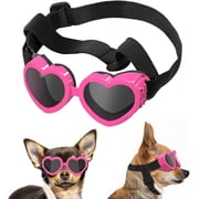 Lewondr Small Dog Sunglasses UV Protection Goggles Eye Wear Protection with Adjustable Strap Puppy Heart Shape Anti-Fog Sunglasses for Pet Dogs Sun Glasses Doggie Windproof Glasses, Pink