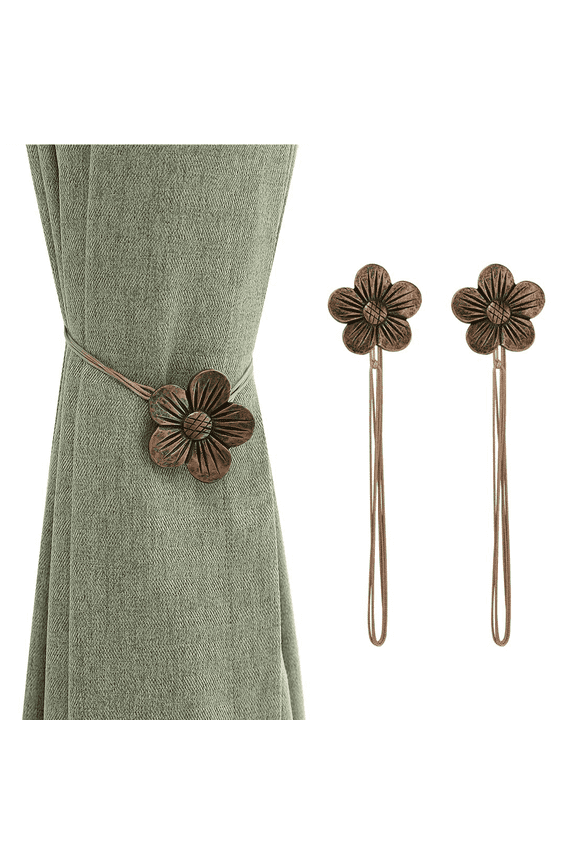 Vintage Magnetic Curtain Tieback,2 PCS Resin Flower Curtain Ties and Holdback Window Curtain Tie Back for Home Decorative, Coffee