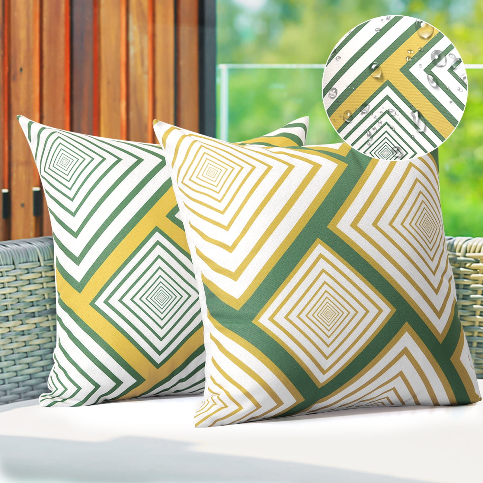Lewondr Waterproof Outdoor Decorative Pillow Cover, 2pc Patio Pillow