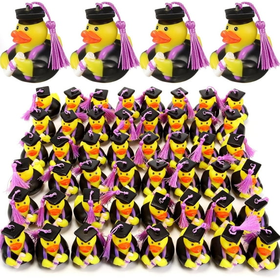 Lewtemi 24 Pcs Graduation Diploma Rubber Ducks 2025 Purple Grad Rubber Duck Bulk Cake Topper for Student Bathtub Swimming Pool Theme Party Favors, 2.5 x 2.5 x 2 Inch