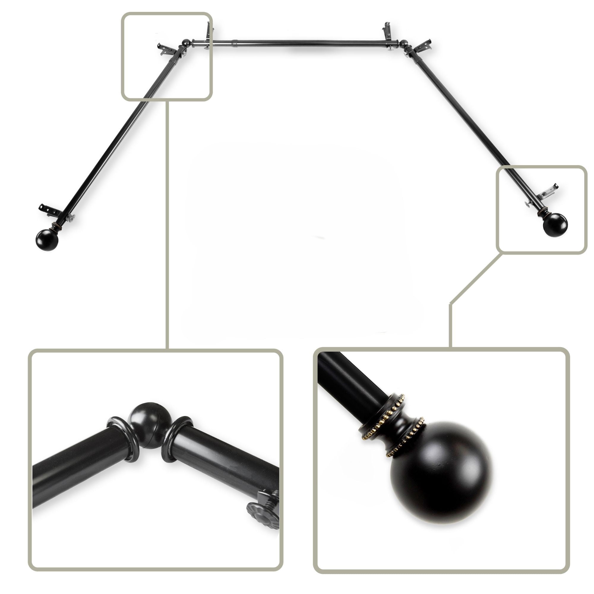 Window Map Rod Contemporary Home Living Adjustable Bay Window Curtain Rod with Corner ...