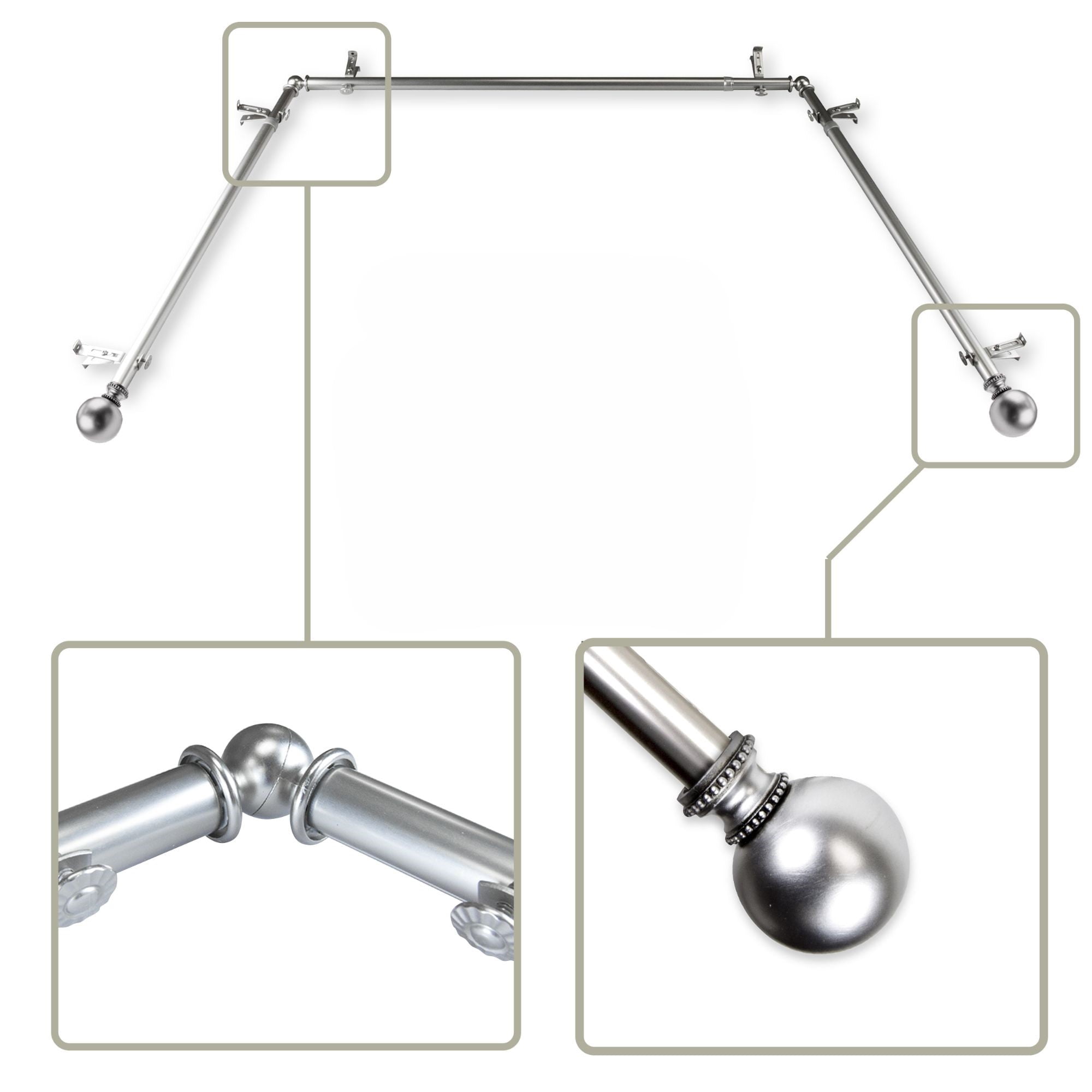 Contemporary Home Living Adjustable Bay Window Curtain Rod with Corner ...