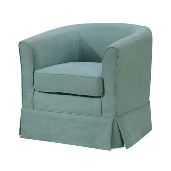 Lex 28 Inch Swivel Accent Chair, Bright Teal Fabric, Curved Back, Skirted
