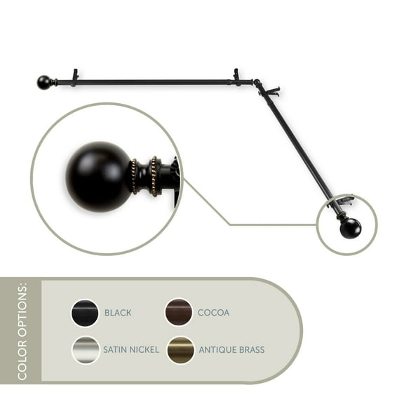 Lex Corner Window Curtain Rod 13/16 inch 28-48" - Black