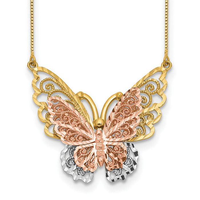 Lex & Lu 14k Two-tone Gold Butterfly Necklace LAL80988 Lex & Lu 14k Two-tone Gold Butterfly Necklace LAL80988