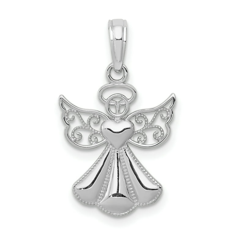 14k Yellow or White Gold Polished And Textured Guardian Angel With Heart Pendant 14k Yellow or White Gold Polished And Textured Guardian Angel With Heart Pendant