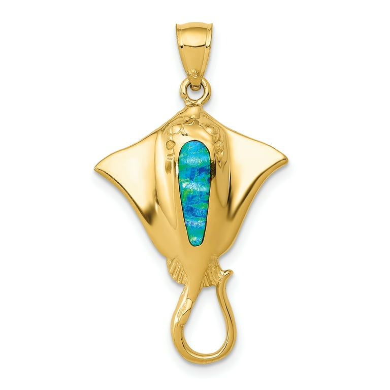 14k Yellow Gold Created Blue Opal Stingray Pendant 14k Yellow Gold Created Blue Opal Stingray Pendant