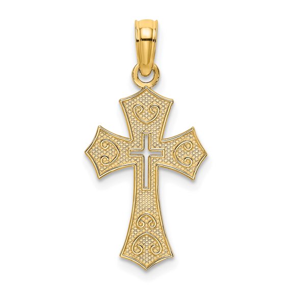 Lex & Lu 14k Yellow Gold Textured Cut-Out Center Cross Charm