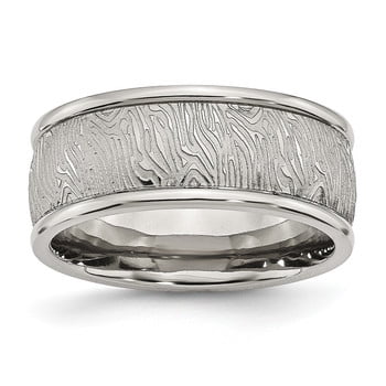 Lex & Lu Chisel Stainless Steel Polished 9mm Textured Rounded Edge Ring