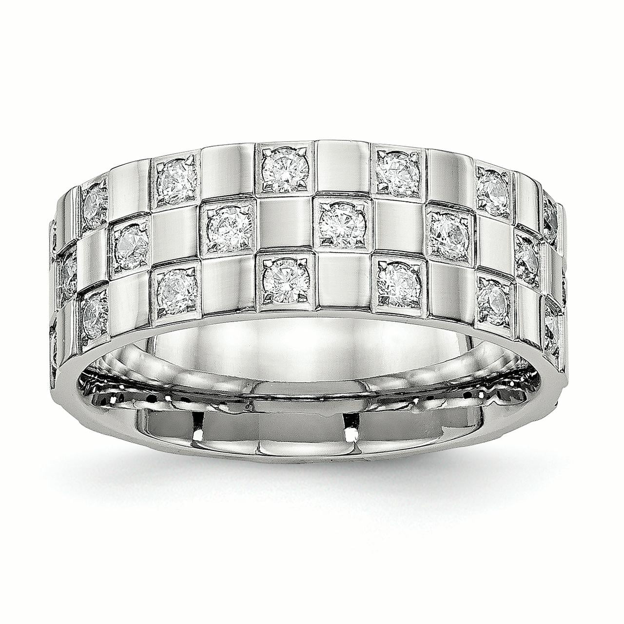 人気のファッションブランド！ Stainless Chisel Lu & Lex Steel CZ Board Checkered Polished アイドルグッズ