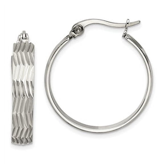 Lex & Lu Chisel Stainless Steel Textured Hoop Earrings 25mm